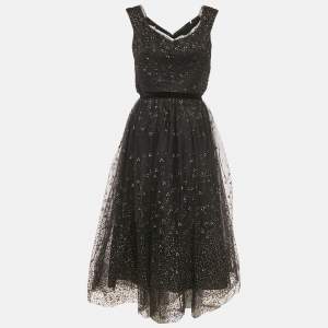 Notte By Marchesa Black Glitter Tulle Off Shoulder Gown M