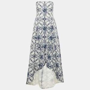 Pre Owned Notte By Marchesa White Floral Print Cotton Blend Strapless High -Low Gown M 