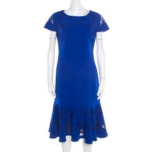 فستان نوت باي ماركيزا فلاونس أزرق مورد أكمام قصيرة مطرز XL