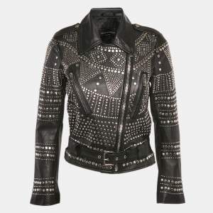 Nour Hammour Black Studded Leather Zip-Up Jacket S