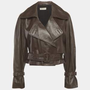 Pre Owned Nour Hammour Brown Leather Jacket S