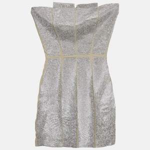 Pre Owned فستان نو بيج مزين بأحجار الراين جيرسي بدون حمالات ميني مقاس صغير