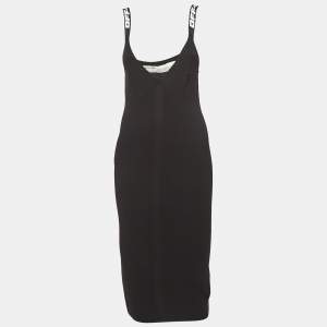 Off-White Black Rib Knit Logo Strap Fitted Short Dress M