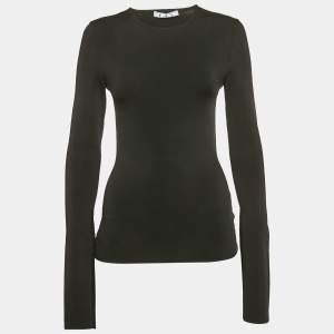 Pre Owned Off-White Black Rib Knit Back Open Fitted Top S