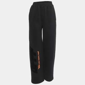 Off-White Black Printed Cotton Knit Wide-Leg Sweat Pants S