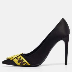 Off-White Black/Yellow Satin and Logo Canvas Commercial Bow Pumps Size 40