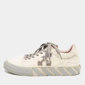Off White Beige/Grey Canvas Vulcanized Low Top Sneakers Size 40