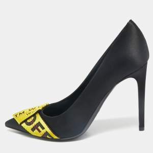 Off-White Black/Yellow Satin and Logo Canvas Commercial Bow Pumps Size 39