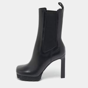 Off-White Black Leather Sponge Chelsea Heeled Ankle Length Boots Size 36