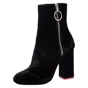Pre Owned Off-White Black Velvet Block Heel Ankle Boots Size 38