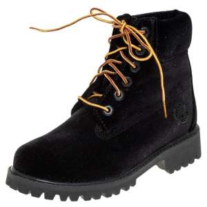 Pre Owned Off White x Timberland Black Velvet Ankle Boots Size 35.5