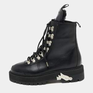 Pre Owned Off-White Black Leather Hiking Ankle Boots Size 38
