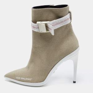 Pre Owned Off-White Grey Canvas Co Virgil Abloh Ankle Boots Size 38