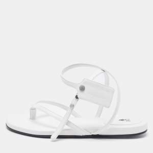 Off-White White Leather Ankle Strap Flats Size 40