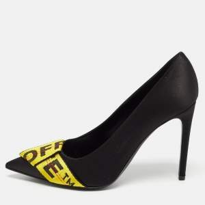 Off-White Black/Yellow Satin and Logo Canvas Pumps Size 39