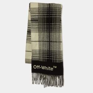 Off-White Black/White Wool Checkered Wool Fringed Scarf