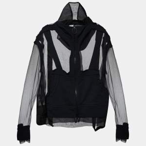 Off-White Black Organza & Knit Hoodie Zip-Up Jacket M