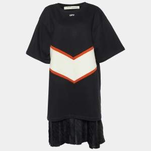 Off-White Black Color-Block Cotton Knit Sweatshirt Dress L