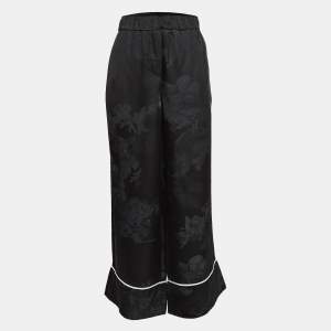 Off-White Seasonal Black Satin Jacquard Wide Leg Trousers M