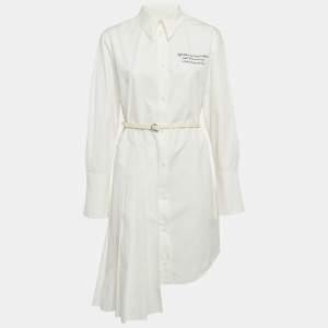 Off-White White Cotton Pleated Button Front Short Dress M