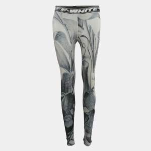 Off-White Grey Athleisure Botanical Print Jersey Leggings S
