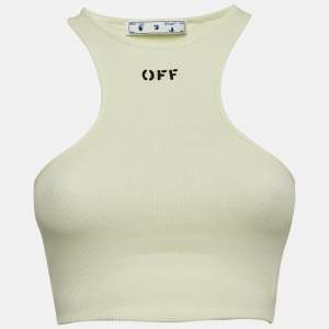 Off-White Green Logo Print Rib Knit Crop Tank Top S