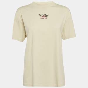 Off-White Cream Embroidered Jersey Crew Neck T-Shirt S