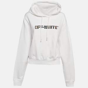 Off-White White Logo Embellished Cotton Hoodie M