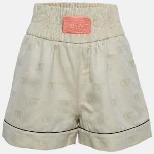 Off-White Beige Monogram Linen Blend Applique Detail Shorts S