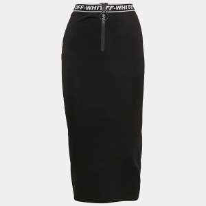 Pre Owned Off-White Black Jersey Logo Waist Detail Midi Performance Skirt S