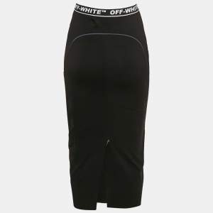 Pre Owned Off-White Black Jersey Logo Waist Detail Midi Performance Skirt S