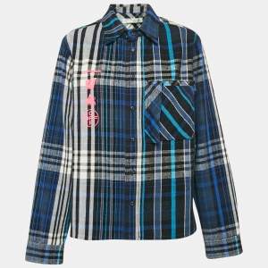 Off-White Blue Printed Checked Flannel Oversized Shirt S
