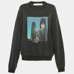 Off-White Charcoal Black Printed Knit Crew Neck Sweatshirt L
