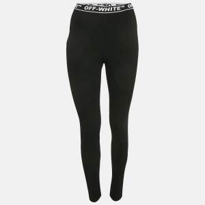 Off-White Black Logo Waistband Stripe Textured Jersey Leggings S