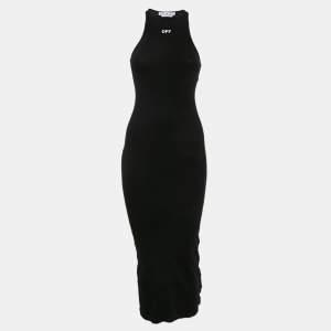 Off-White Black Logo Rib-Knit Midi Tank Dress XS