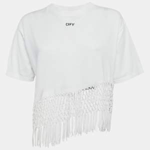 Off-White White Cotton Asymmetric Fishnet Hem T-Shirt S