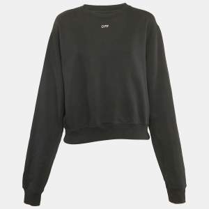 Off-White Black Logo Crystal Embellished Cotton Crew Neck Sweatshirt S