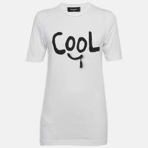 Off-White White Printed Cotton Twisted Renny Fit T-Shirt XXS