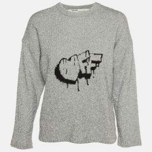 Off-White Silver Logo Fleece Knit Crew Neck Jumper S