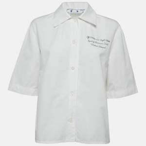 Off-White White Embroidered Cotton Short Sleeves Shirt S