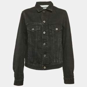 Off-White Black Embroidered Denim Button Front Jacket S