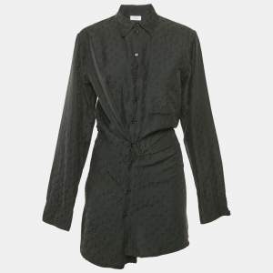 Off-White Black Logo Jacquard Cotton & Silk Asymmetric Shirt Dress M