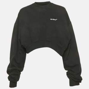 Off-White Black Logo Embroidered Cotton Crop Sweatshirt M