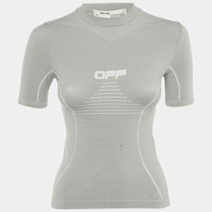 Pre Owned Off-White Grey Logo Jersey Active T-shirt S/M