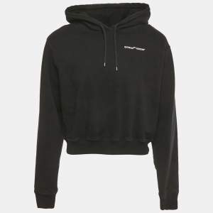 Pre Owned Off-White White Logo Embroidered Cotton Hoodie M