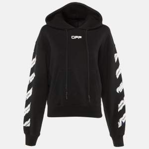 Pre Owned Off-White Black Cabin Baggage Tape Print Cotton Hoodie S