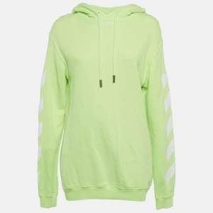 Pre Owned Off-White Neon Green Tape Print Cotton Hoodie S