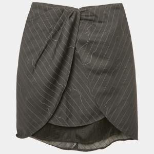 Pre Owned Off-White Grey Pinstripe Layered Mini Skirt S 