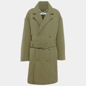 Pre Owned Off-White Green Synthetic Double Breasted Trench Coat S