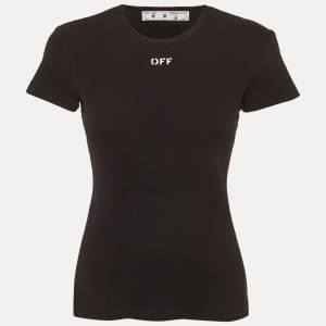 Pre Owned تي شيرت أوف وايت مضلع بطباعة شعار أوف أسود مقاس صغير (سمول)